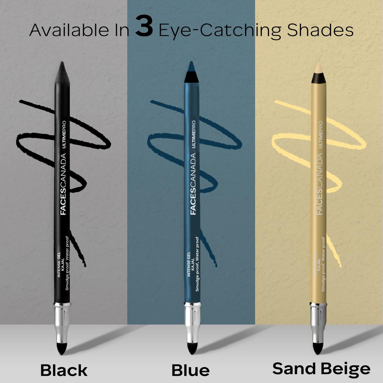 FACES CANADA Ultime Pro Intense Gel Kajal With Smudger & Sharpener - Blue, 1.2 g | 24 Hr Long Stay | Waterproof & Smudgeproof | One Swipe Smooth Application | 3-in-1 Kajal, Eyeliner, Smokey Eyeshadow