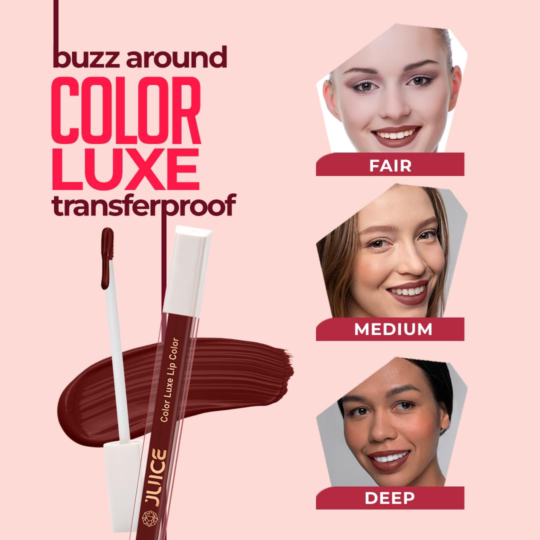 Juice Matte Luxe Lipstick - Vitamin E Enriched, Smudge-Free with Bio Retinol, Moisturizing Lock Technology, SPF 15, Long-Lasting (Lucky Red - M10)