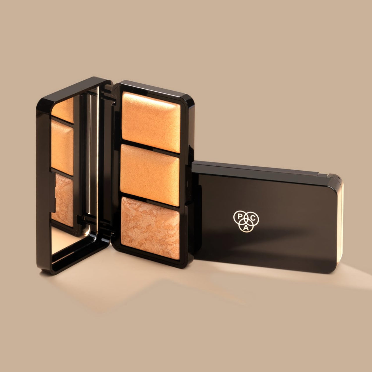 PAC Trio Highlighter X3 | Powder Highlighter Palette for Face Makeup with Semi-Matte Natural Metallic Finish | 3 Lightweight Shimmer Glow Shades | Full Coverage & Long Lasting for All Skin Type | 4g