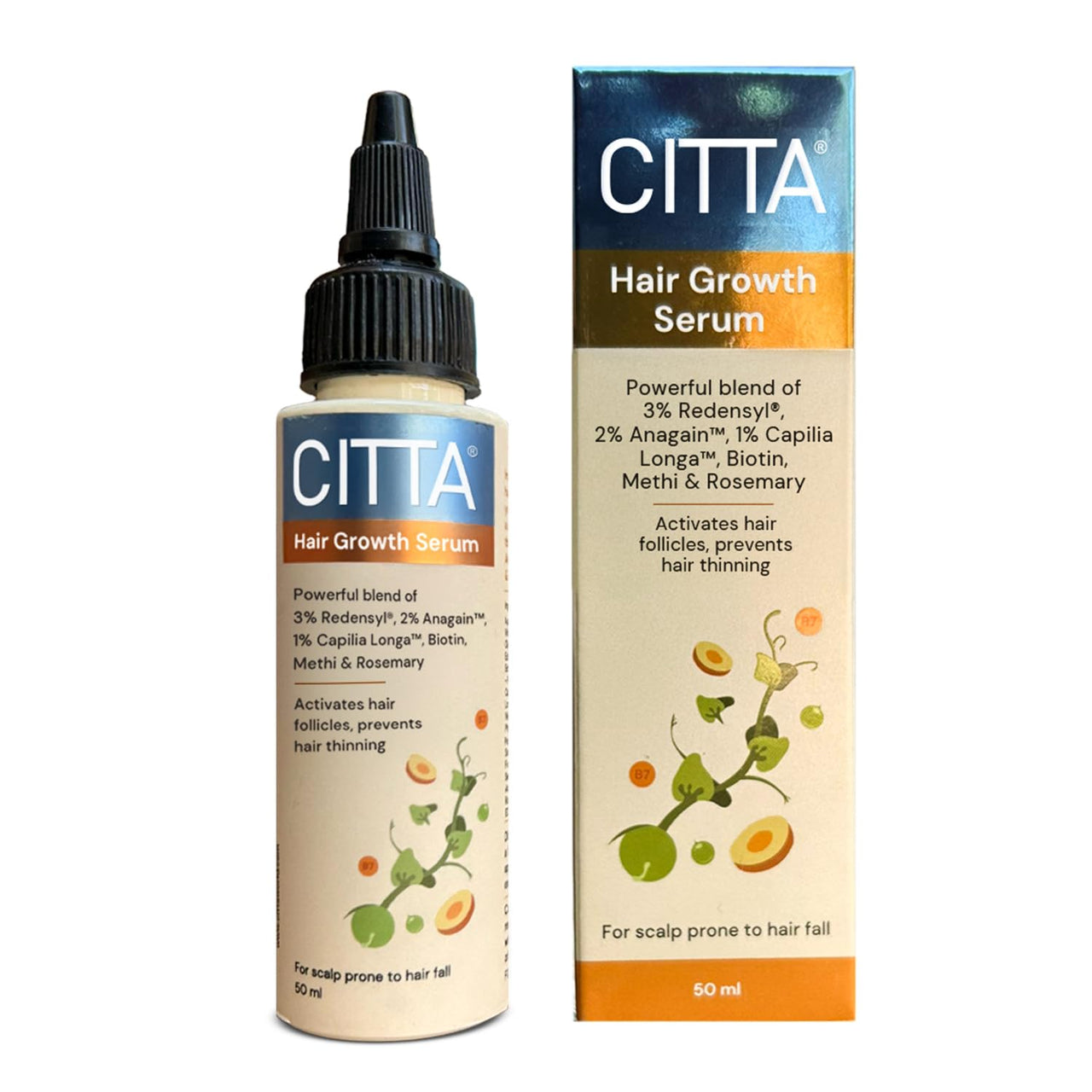 CITTA Hair Growth Serum | Boosts Hair Growth, Activates Follicles & Prevents Thinning | Biotin, Rosemary & Fenugreek Oil | Nourishes Scalp & Increases Hair Vitality | For All Hair Types | 50ml