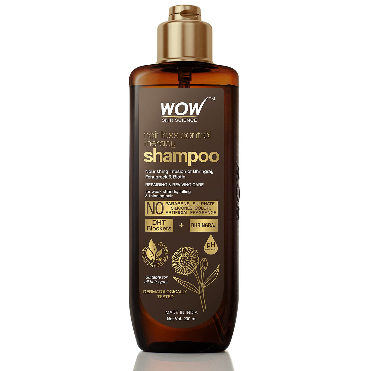 WOW Skin Science Hair Loss Control Therapy Shampoo - Increase Thick & Healthy Hair Growth - Contains Ayurvedic & Western Herbal Extracts With Natural Dht Blockers, 200 ml