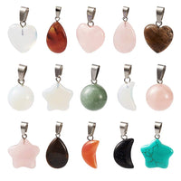 FASHEWELRY 30Pcs Mixed Stone Pendants Heart Moon Teardrop Round Healing Crystal Quartz Chakra Bead Charms for Necklace for Jewelry Making Hole: 2x7mm 1-Mixed Color-Mixed Shape