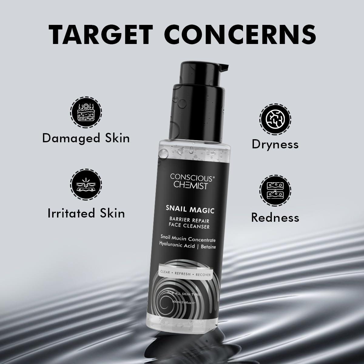 Conscious Chemist Snail Mucin Face Wash | 100ml | Cleanser for Face for Women & Men, Low pH Gel with Korean Snail Mucin Concentrate, Hyaluronic Acid & Betaine, All Skin Types - Snail Magic