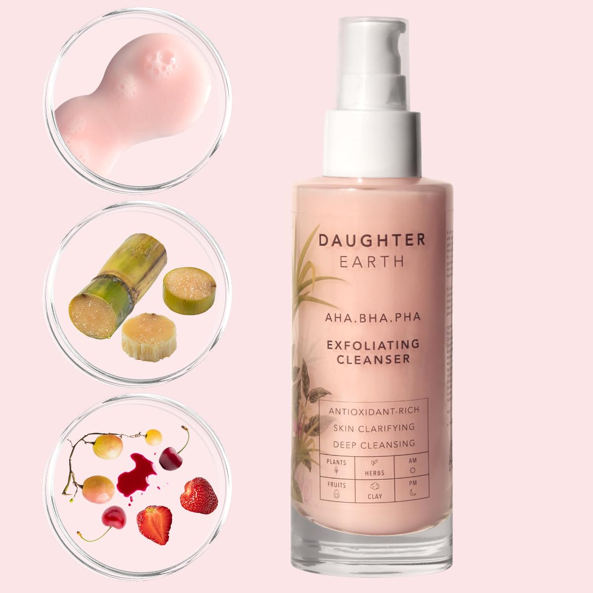 DAUGHTER EARTH AHA BHA PHA Exfoliating Cleanser | Daily Routine Face Wash With Fruit Enzymes | Cream Based Gentle Deep Cleansing | Soothing & Nourishing Fruit Goodness | Suits All Skin Types | 100 ml