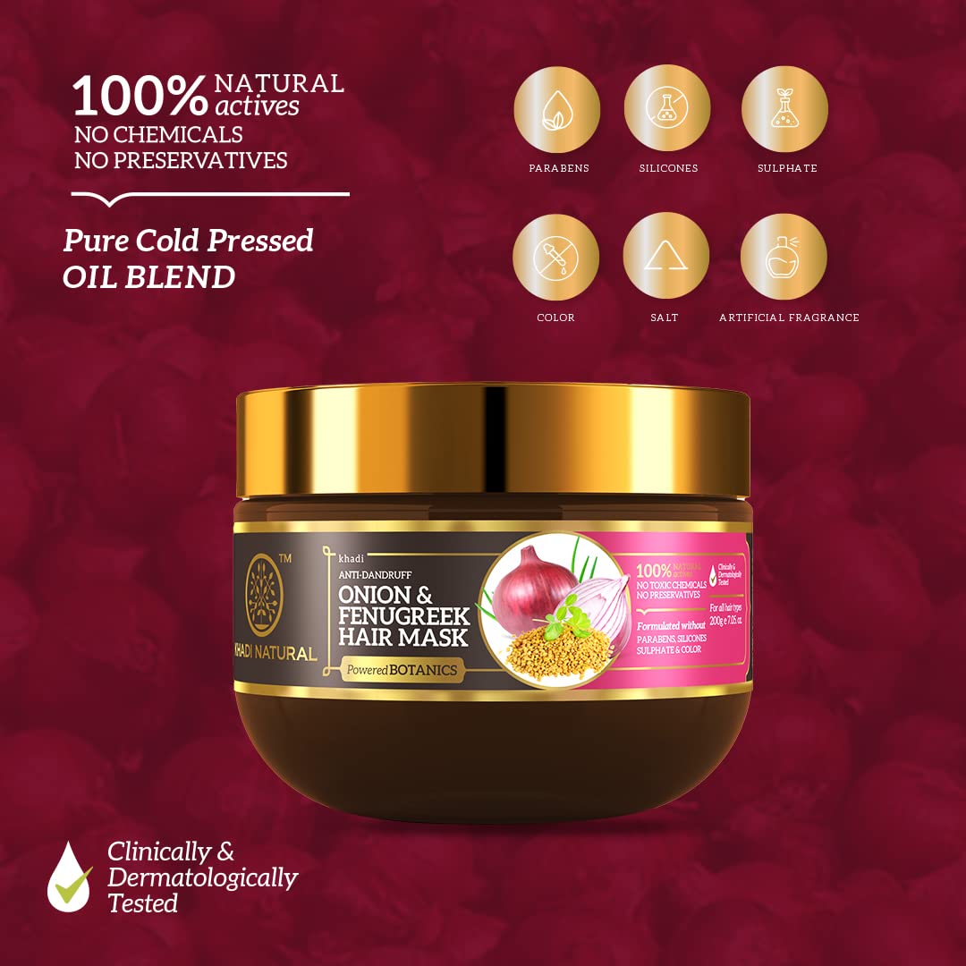 Khadi Natural Powered Botanics Onion and Fenugreek Hair Mask 200g, Strengthens, Nourishes and Revives Hair Naturally, Suitable for dry hair type