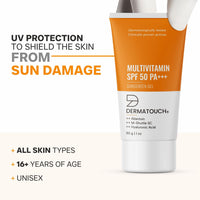 DERMATOUCH Multivitamin Spf 50 Pa+++ Sunscreen Gel For All Skin Types | Uva-Uvb Protection |Zero White Cast | Unisex | 30G