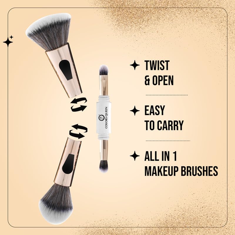 Colors Queen 4 in 1 Multifunctional Makeup Brush Set with Foundation Brush, Powder Brush, Eyeshadow Blending Brush & Flat Brush | Feathery Soft Bristles Makeup Brushes for Women