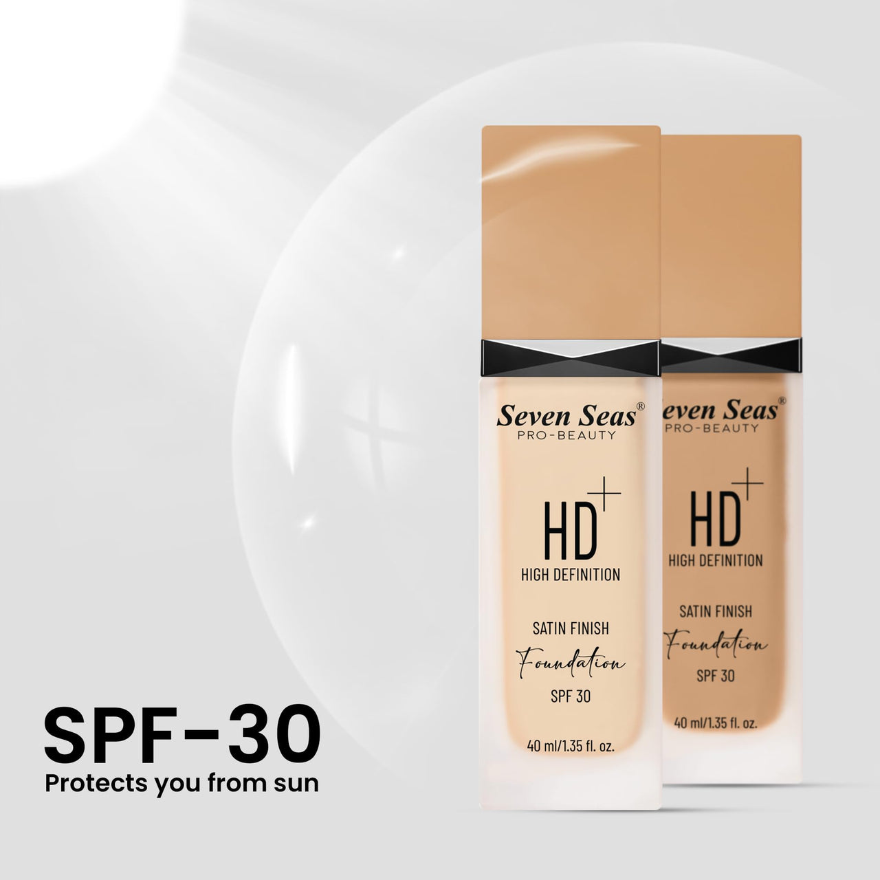 Seven Seas HD High Definition Foundation, SPF 30, Satin Finish, Oil Free and Long lasting Liquid Foundation for Women (05-Tawny, 40ml)