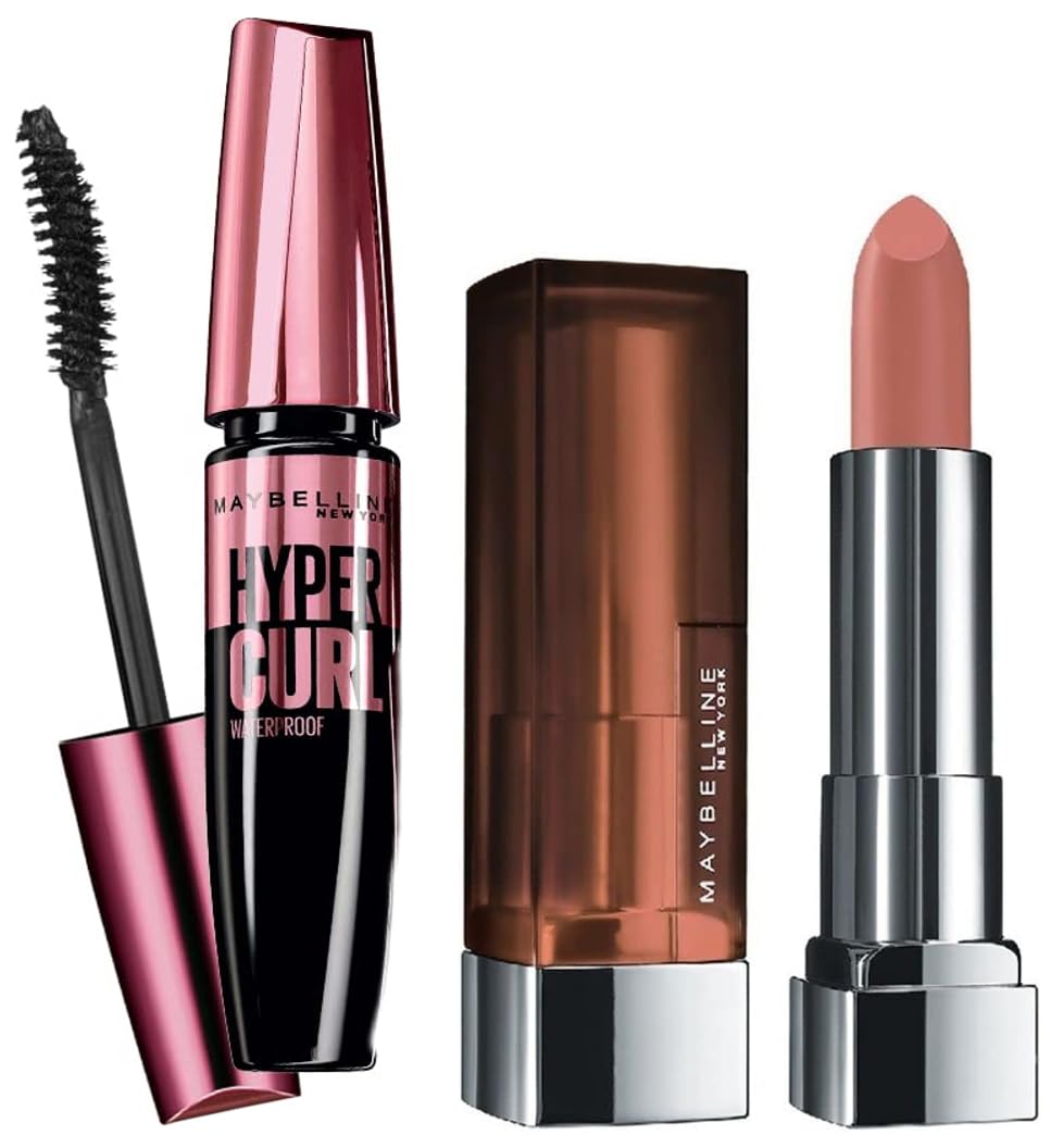 Maybelline New York Color Sensational Creamy Matte Lipstick, 656 Clay Crush, 3.9g and Maybelline New York Hypercurl Mascara Waterproof, Black, 9.2ml
