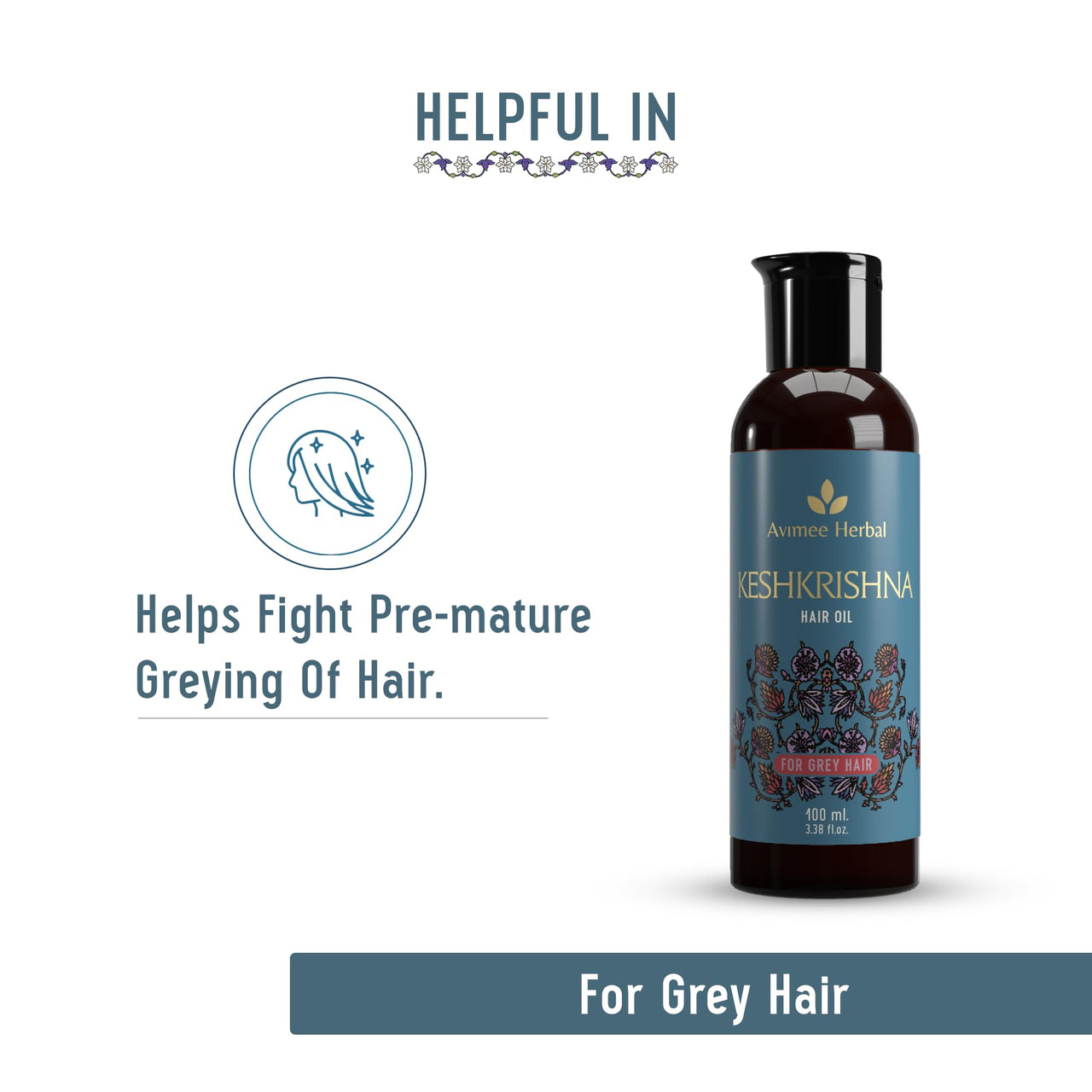Avimee Herbal Keshkrishna Hair Oil | With Indigo, Amla, Currly Leaf and Henna Oil | Mineral Oil Free | 100 ml