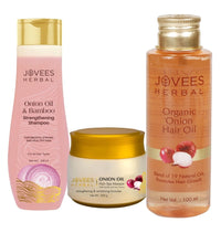 Jovees Herbal Red Onion Oil & Bamboo Strengthening Shampoo | Organic Onion Hair Oil | With Blend of 19 Natural Oils & Organic Onion Hair Spa Masque Set Of 3