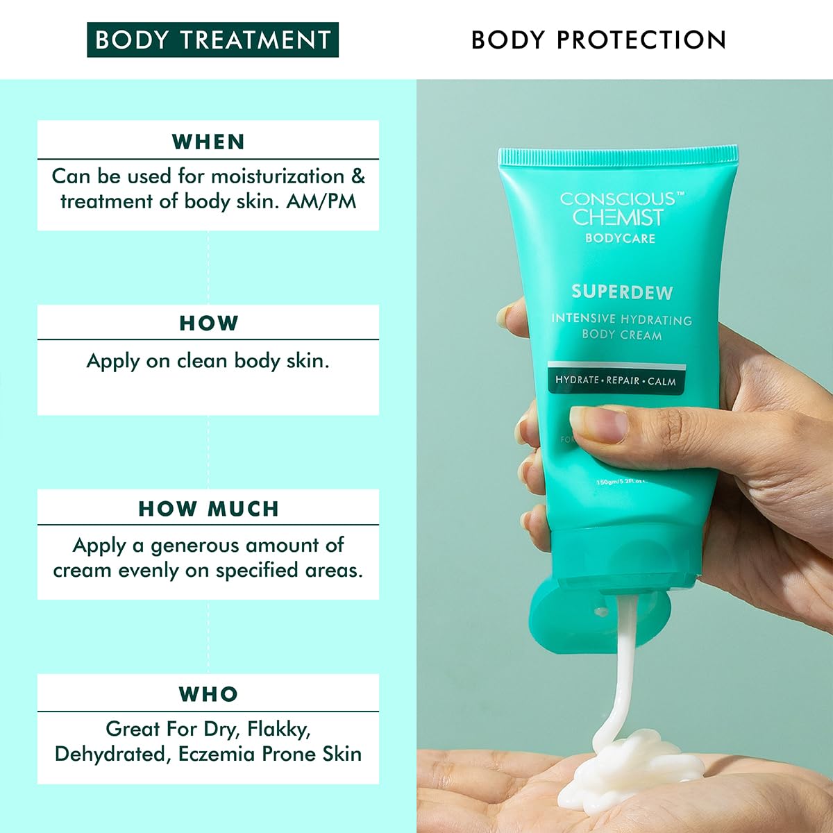 Conscious Chemist Deep Hydrating Body Moisturizer|150gm|For Dry Skin|Instant Hydration, Non-Greasy Cream With Ceramides, Hyaluronic Acid & Colloidal Oatmeal|For Unisex|Fragrance Free, Cruelty Free