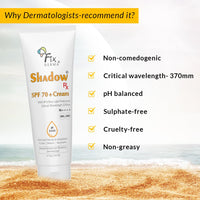 Fixderma Shadow RX Sunscreen SPF 70+ Cream | Sunscreen for Dry Skin | Sunblock SPF 70 | Hybrid Sunscreen with UVA & UVB Filters, Antioxidants, IR Protection and Blue Light Protection - 75gm