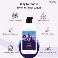 THE LOVE CO. Body Lotion - Moisturizer Cream For Dry Skin - Body Lotion for Women & Men - Body Lotion for Dry Skin with Jojoba Oil, Shea Butter & Vitamin E - 295Ml (Night Kiss)