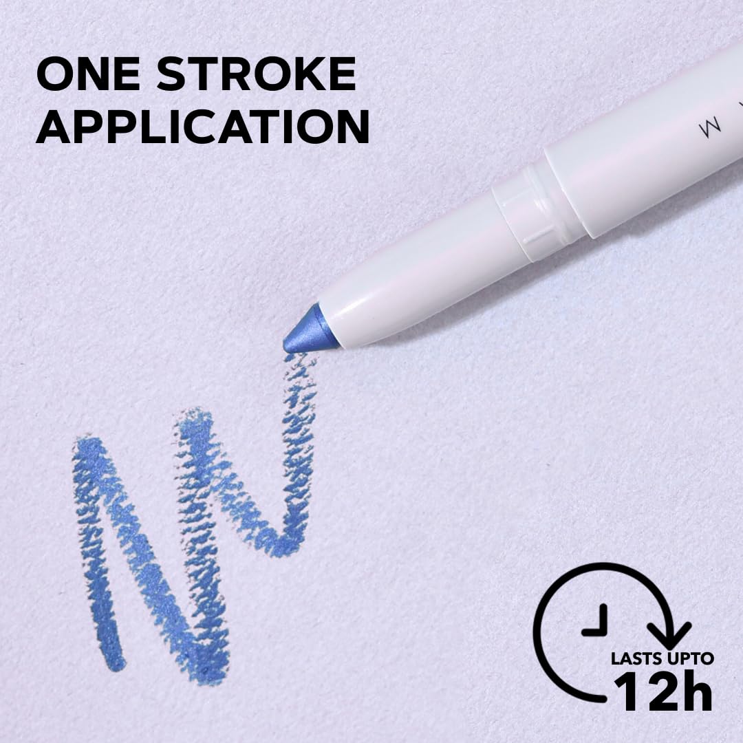 SIMPLYNAM Ultimate Kajal – Metallic Blue | 1 Stroke Intense Color Payoff | Water Resistant | Long-Lasting & Smudge-Proof | Safe for Sensitive Eyes | 7X More Product | In-Built Sharpener & Smudger