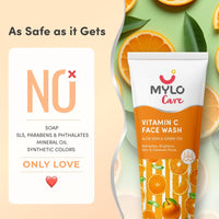Mylo Care Vitamin C Refreshing & Brightening Face Wash - With Aloe Vera, Green Tea & Sugarcane Extracts - Hydrating Face Wash for Glowing Skin - Vitamin C Foaming Face Wash for All Skin Types -100ml