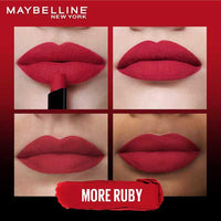 Maybelline New York Lipstick, Matte Finish, Bold Colour, Enriched With Jojoba Oil, Color Sensational Ultimattes, 199 More Ruby, 1.7g