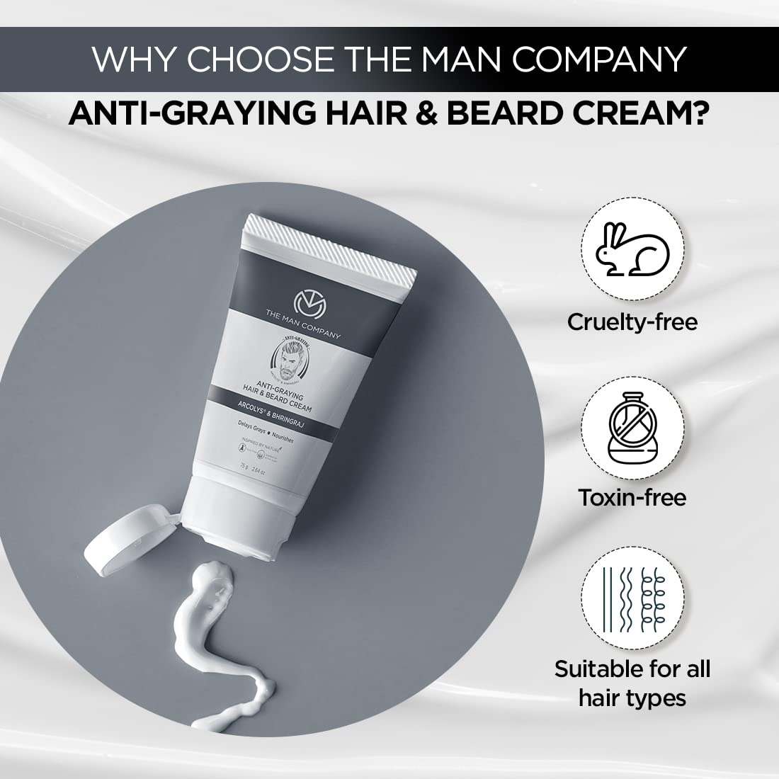 The Man Company Anti-Graying Hair & Beard Cream for Men | Delays Grays | Nourishes | Styles | Boosts Confidence | Toxin-Free | All Hair Types- 75 g