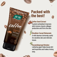 Joy Tan Removal Exfoliating Coffee Face Wash (150ml) | Energizes Dull Skin & Reduces Puffiness | Deep Cleansing Exfoliating Face Wash for All Skin Types, Men & Women