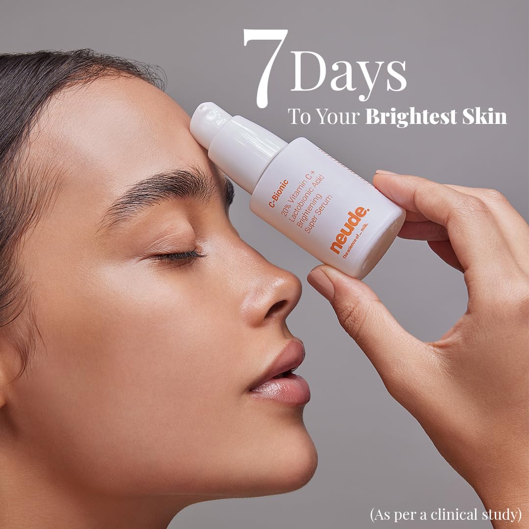 Neude C-Bionic 20% Vitamin C Serum 30ml with Lactobionic Acid for Face Brightening & 24hrs Hydration with Vitamin E Red Algae Gel Kakadu Plum Glutathione for All Skin Types & Sensitive Skin Friendly