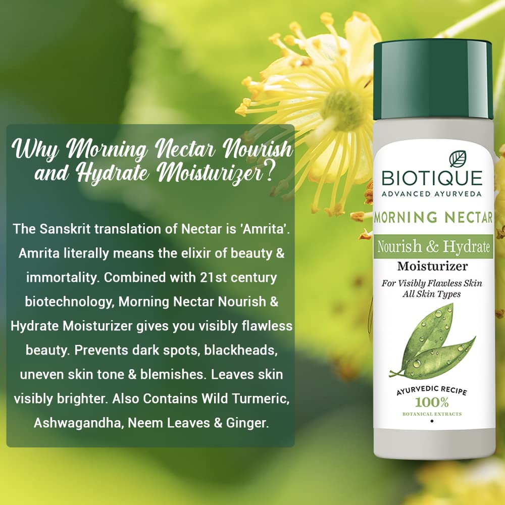 Biotique Morning Nectar Flawless Skin Moisturizer Cream | Prevents Dark Spots, Blackheads And Blemishes | Visibly Flawless Skin | Nourishes And Hydrates Skin| All Skin Types | 120Ml (Pack of 4)