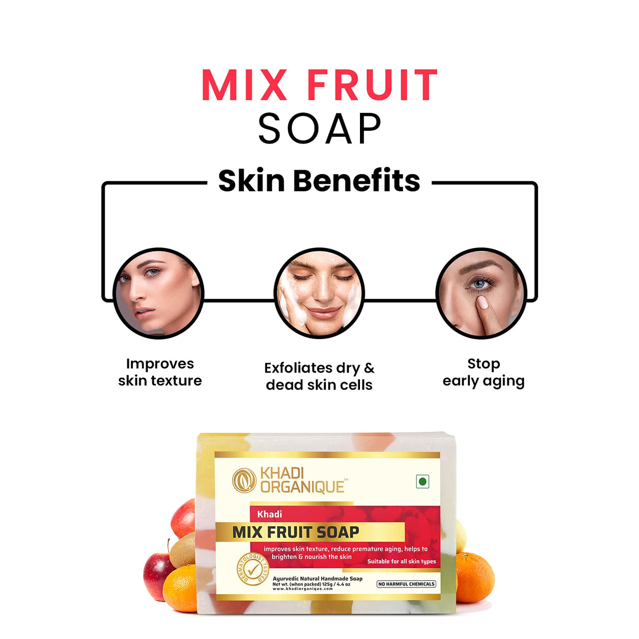 Khadi Organique Pure Herbal Natural & Handmade Mix Fruit Soap Combo Kit Pack of 4 500gm
