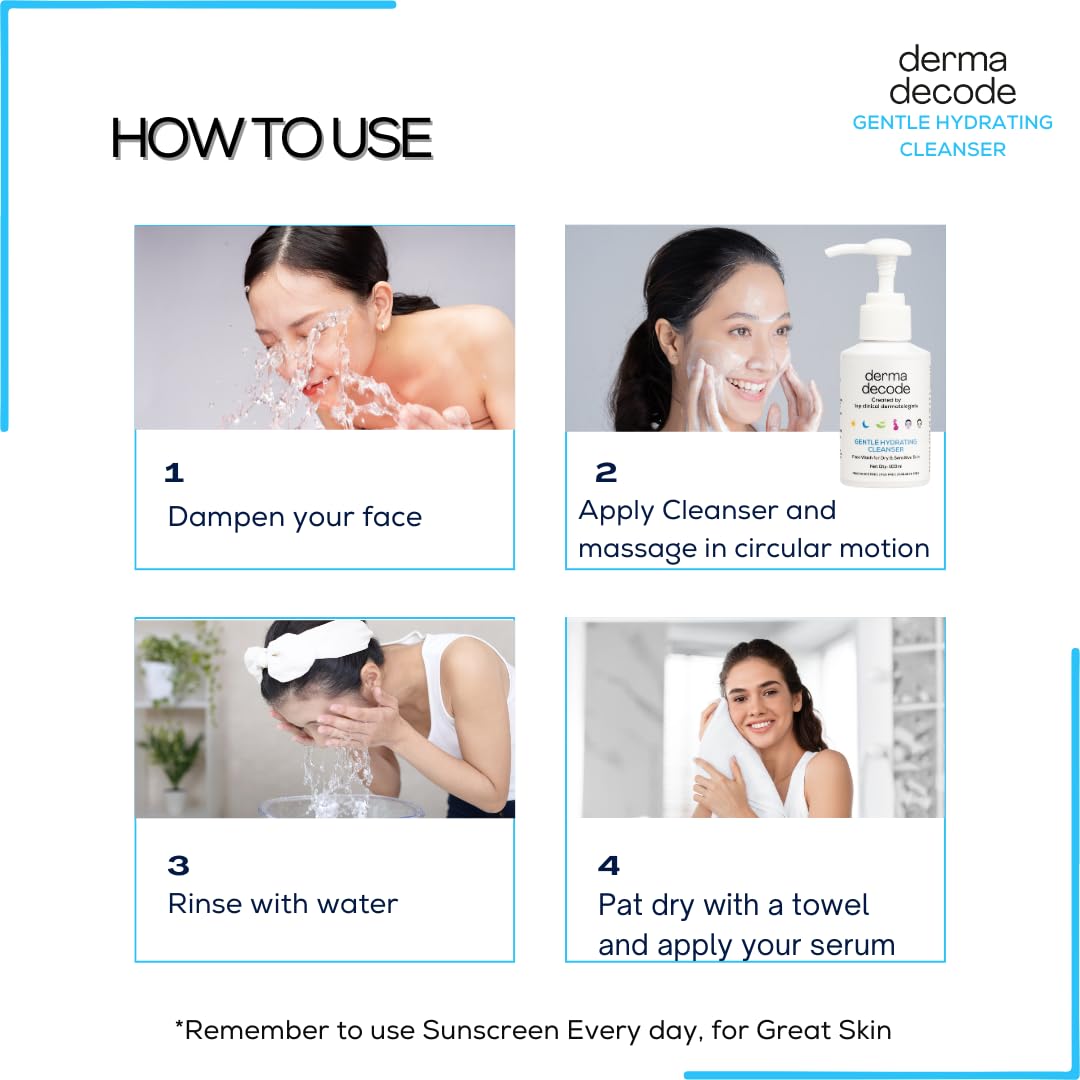Derma Decode Face Wash For Dry Skin Women, Kids & Men - Dermatologist Created Sensitive, Dry Skin Facewash, Gentle Hydrating Cleanser with Ceramides, Hyaluronic Acid, Fragrance Free 100ml