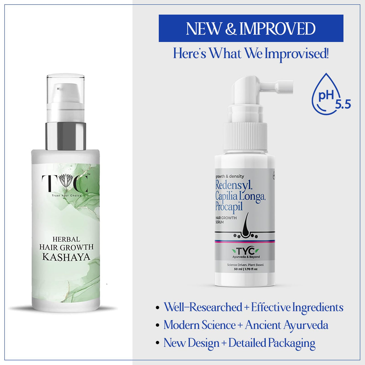 TYC - TRUST YOUR CHOICE Herbal Hair Growth Serum with 3% Redensyl, 1% Procapil & 1% Capilia Longa | Manages Hair Fall, Thinning & Loss | Encourages Hair Growth | pH 5.5, 50 ml