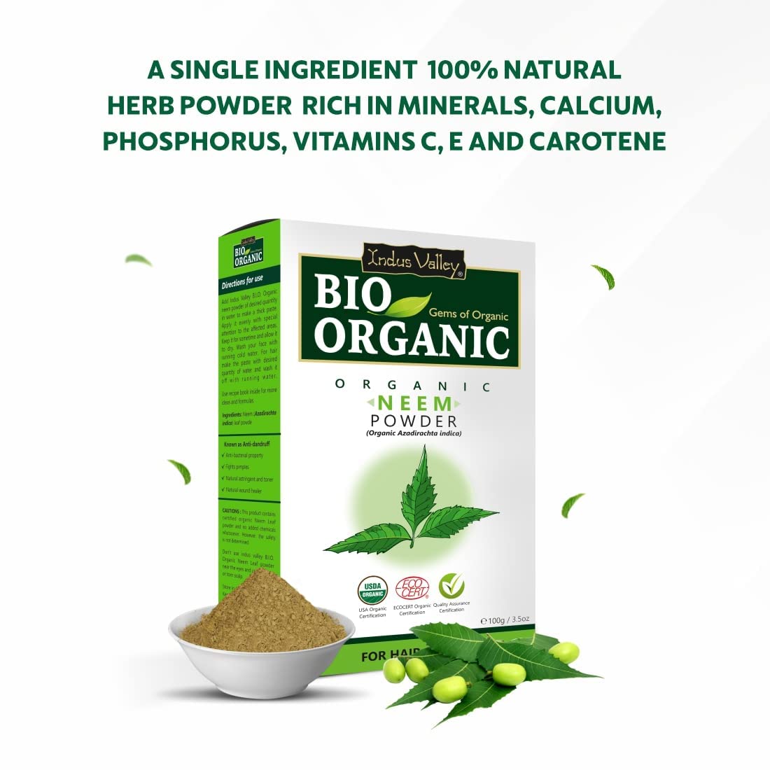 INDUS VALLEY Neem Leaf Powder | Azadirachta indica - Natural, Organic & Pure Powder With 100% Pure Non-Toxic Aloe Vera Gel - (100g+175 ml)