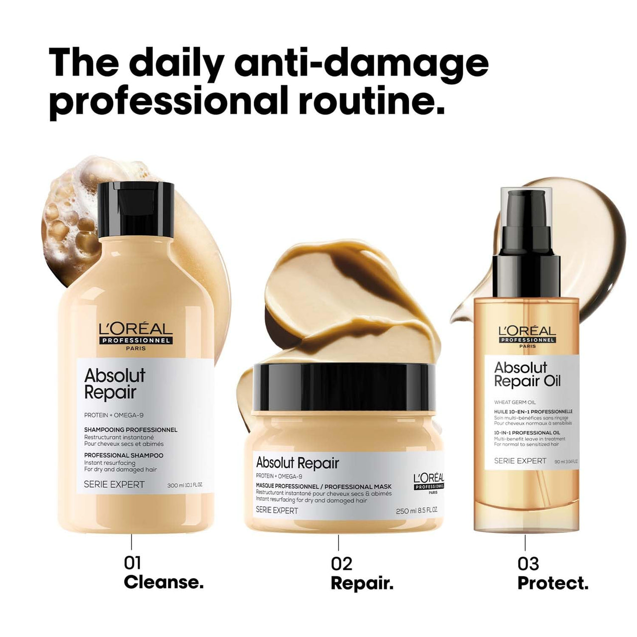 L'Oréal Professionnel Absolut Repair Mask for Dry & Damaged Hair - 250ml | Professional mask for Strengthening and Repairing Hair, With Protein & Omega-9, For Men & Women