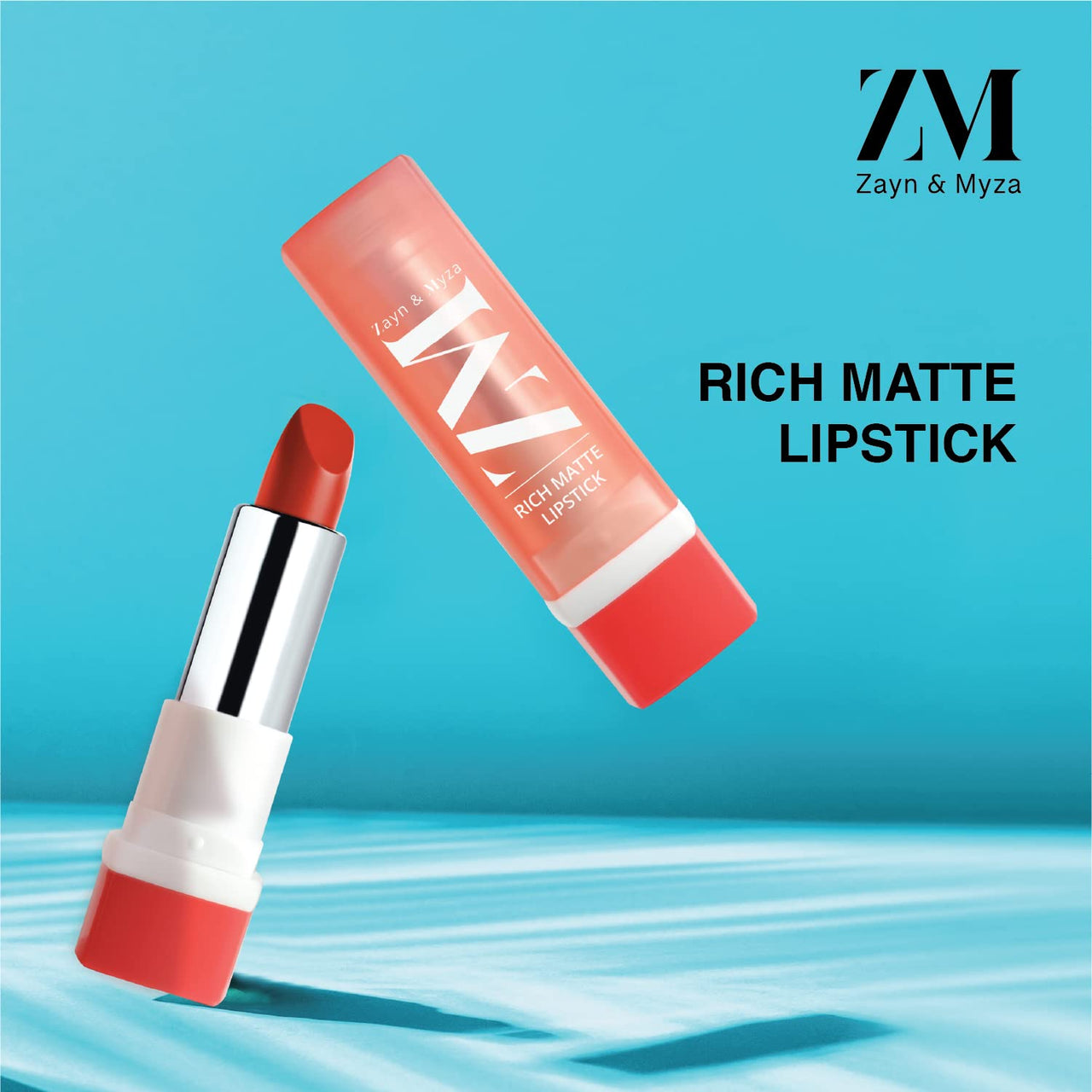 ZM Zayn & Myza Rich Matte Lipstick | Smooth and Light Weight | Intense Color in one Swipe | High Pigmentation Bullet Lip Stick Enriched with Argan oil, Murumuru and Shea Butter, (Prep Show, 4.2 G)