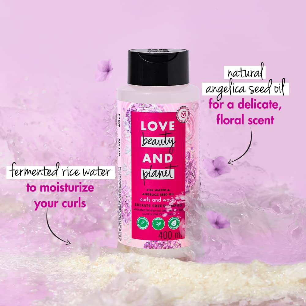 Love Beauty And Planet Rice Water & Angelica Seed Oil Silicone-Free Curl & Waves Shampoo|| No Parabens|| No Sulfates|| Angelica Essential Oil|| 400ml