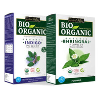 INDUS VALLEY Bio Organic Natural and Pure Indigo Powder with Bhringraj Powder for Hair Care - (100g*2=200g)