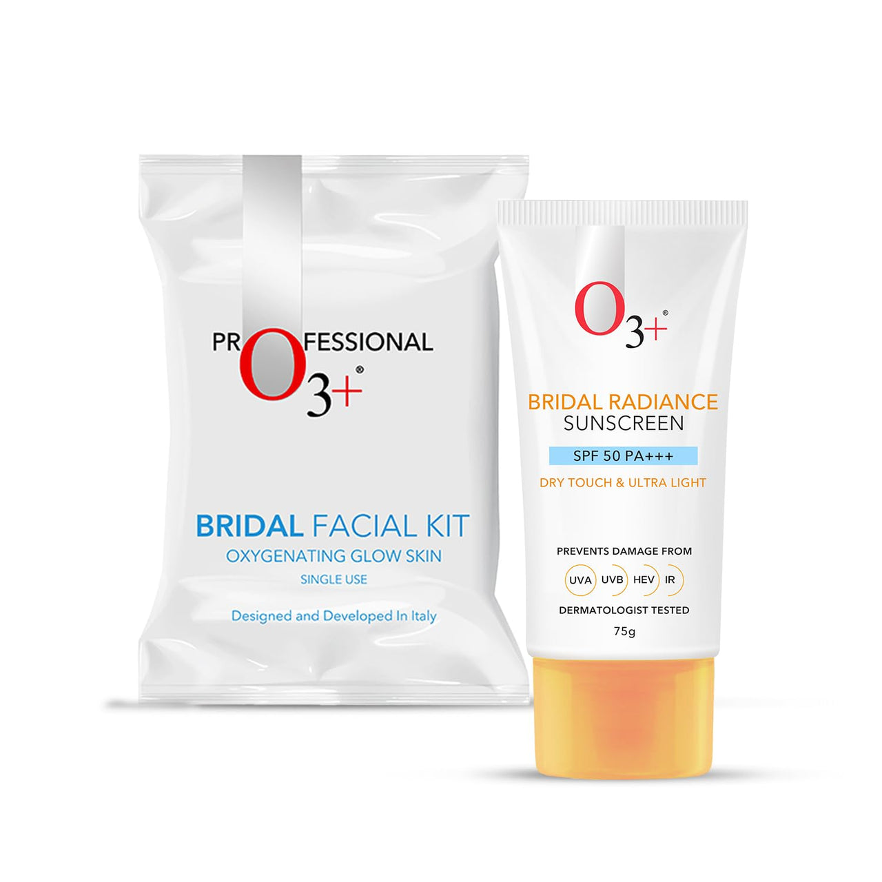 O3+ Radiance Skincare Combo With Bridal Facial Kit Oxygenating Glow Skin 81g & UVA UVB Ultra Light Sunscreen With SPF50 PA+++ 75g |All Skin Type