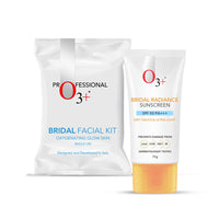 O3+ Radiance Skincare Combo With Bridal Facial Kit Oxygenating Glow Skin 81g & UVA UVB Ultra Light Sunscreen With SPF50 PA+++ 75g |All Skin Type