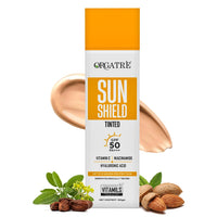 Orgatre Vitamin C Bright Face Sunscreen SPF 50 PA++++ Tinted for Oily & Dry Skin | Lightweight, No White Cast | With Niacinamide & Hyaluronic Acid | UVA/UVB Defense | Water Resistant, Non-Greasy | 100gm