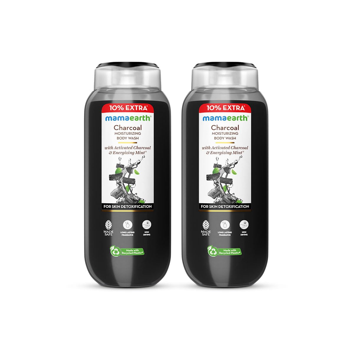 Mamaearth Charcoal Moisturizing Body Wash with Activated Charcoal & Energizing Mint Scent for Skin Detoxification- 275ml | Deeply Cleanses | Intensely Moisturizes | Long-Lasting Fragrance | All Skin Types (Pack of 2)
