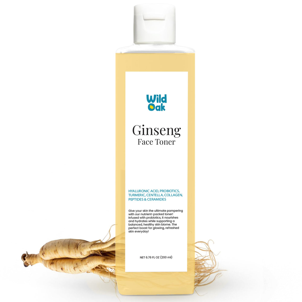 WildOak Korean Ginseng Essence Water Toner with Probiotics, Hyaluronic Acid, Collagen, Peptides & Ceramides | Deep Hydration & Anti-Aging Benefits | K-Beauty Hydrating Toner for Radiant Skin | 200ml