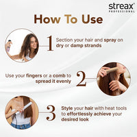 Streax Professional Hold & Play Heat Protection Spray For Hair -200 Ml, Hair Styling Spray For Women & Men, Heat Protectant Spray For Hair Upto 250°C & 2X Less Hair Breakage