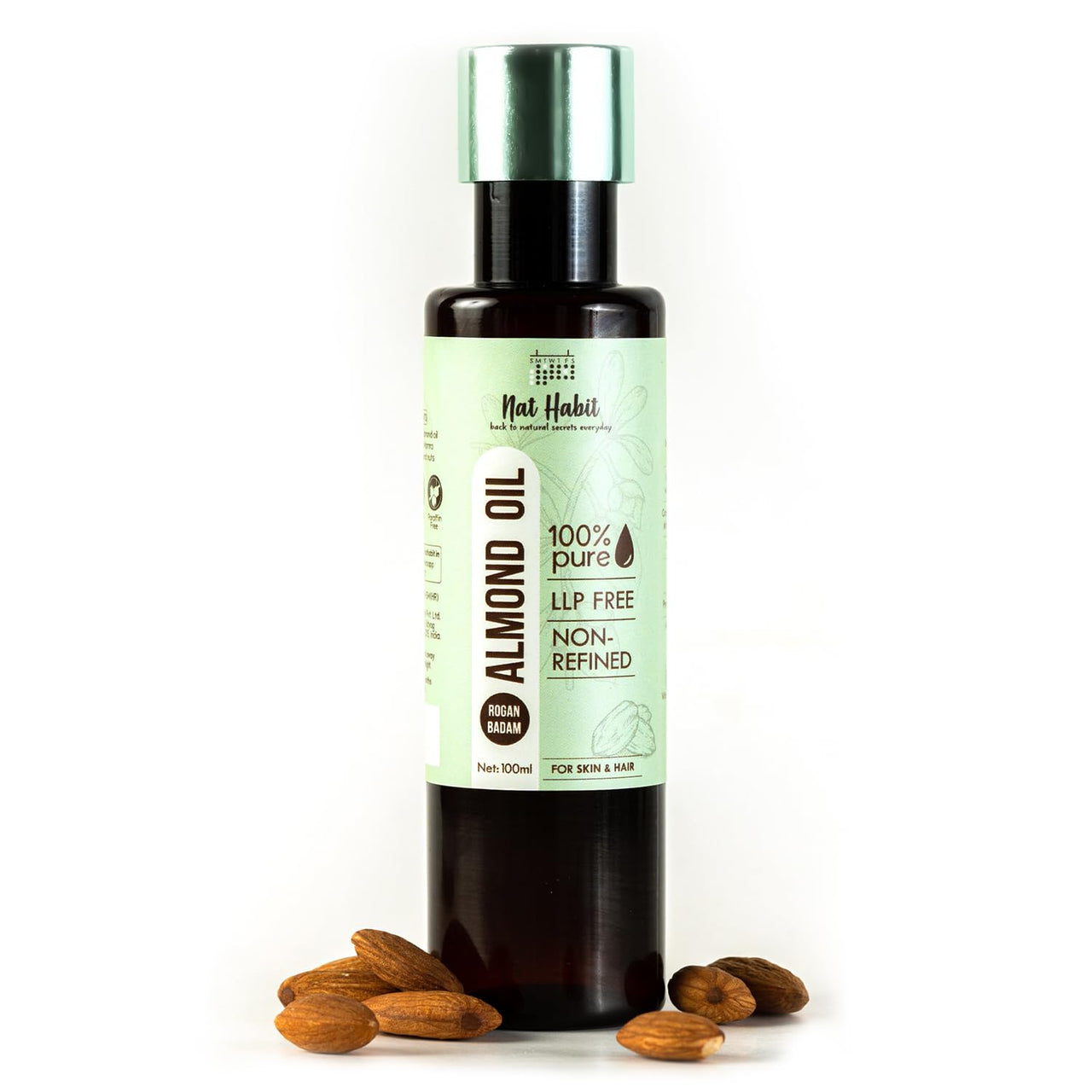 Nat Habit 100% Pure Almond Oil (Rogan Badam), For Skin & Hair, Non-Refined, Chemical Free & Preservative Free - 100 ml
