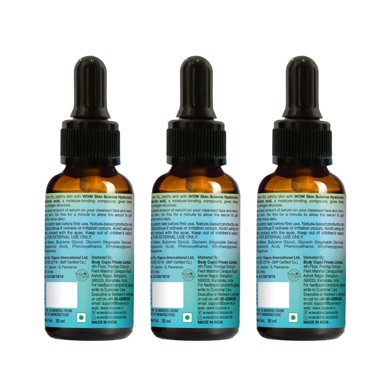 WOW Skin Science Hyaluronic Acid Moisturising Face Serum - Soothing & Repairing Dry and Aging Skin - For All Skin Types - No Parabens, Silicones & Mineral Oil- 30ml | Pack of 3