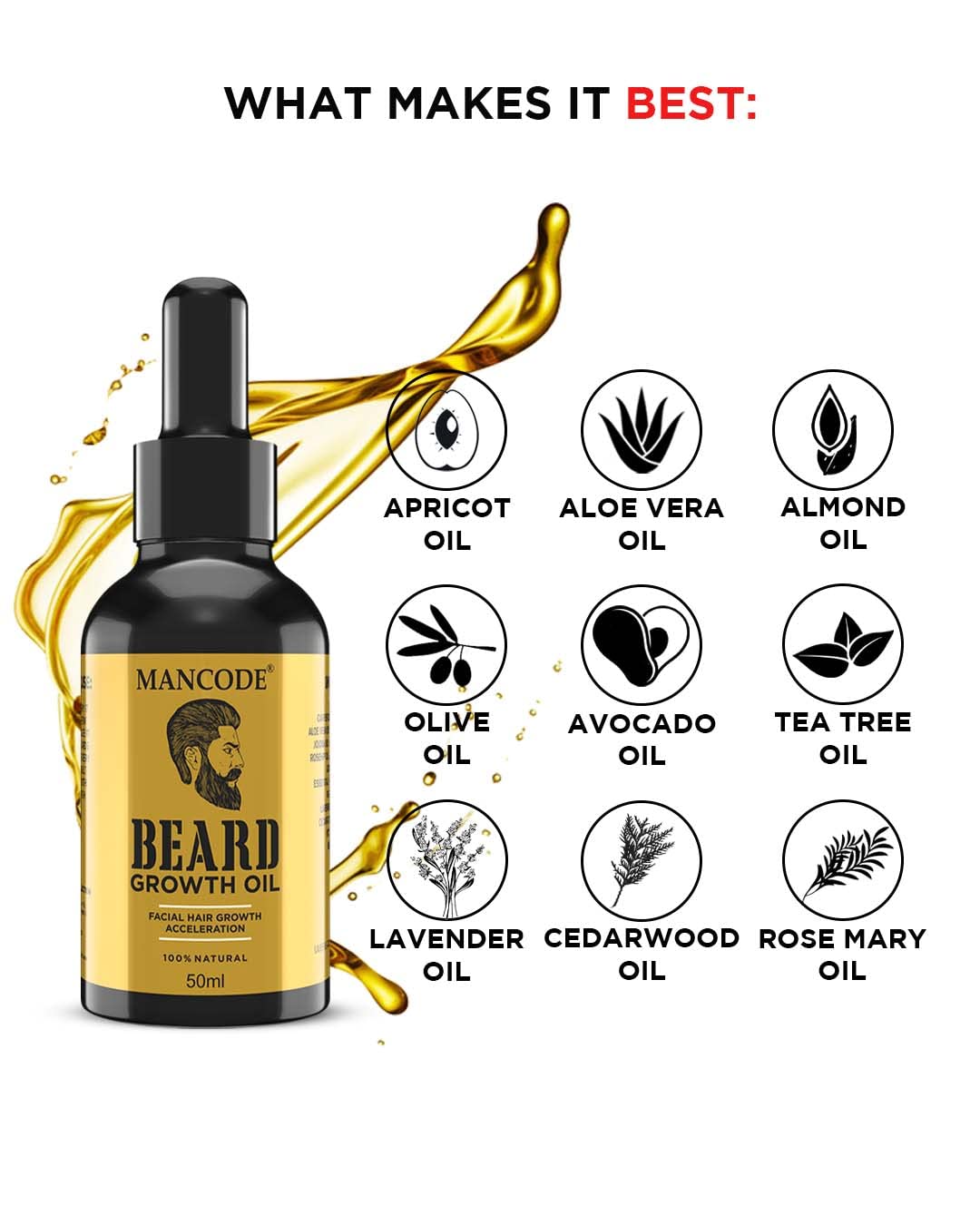 Mancode Beard Growth Oil for Men - 50ml | Enriched with Natural Herbs & Jadibuti | Paraben Free | Fills Patchy Beard | For Thicker & Longer Beard | Rich in Vitamins | Beard Oil for fast beard growth Pack 1