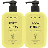 Elibliss 24 Hour Moisturizing Body Lotion | Enriched with Shea Butter & Vitamin E for Skin Barrier Repair, Dry Skin Relief, Soft Smooth Glowing Skin, Non Sticky Everyday Use Lotion 250ml x 2