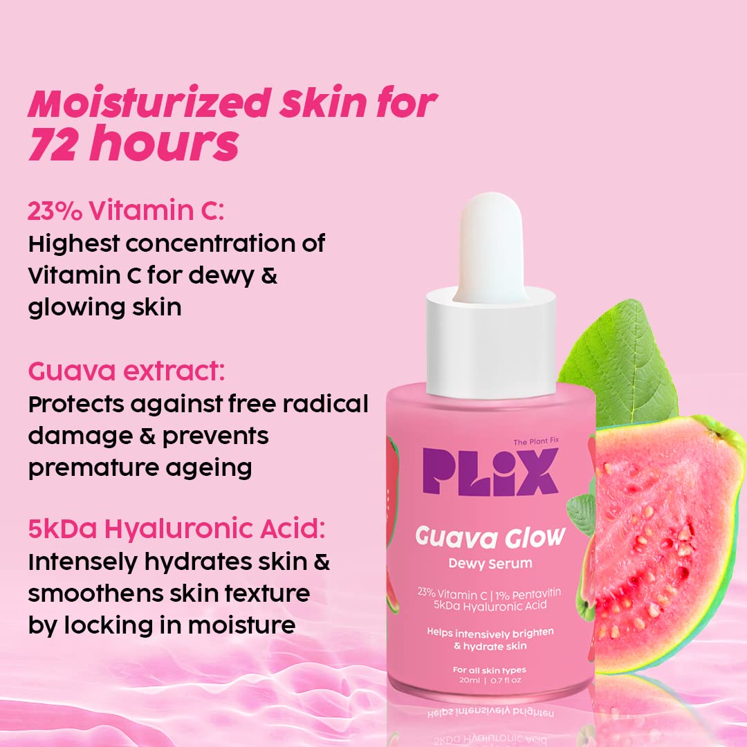 PLIX - THE PLANT FIX 23% Vitamin C Guava Face Serum for Skin Brightening, Clear, Glowing & even toned complexion, 20ml (Pack of 1) with Hyaluronic acid & Pentavitin for Women & Men for All Skin Types