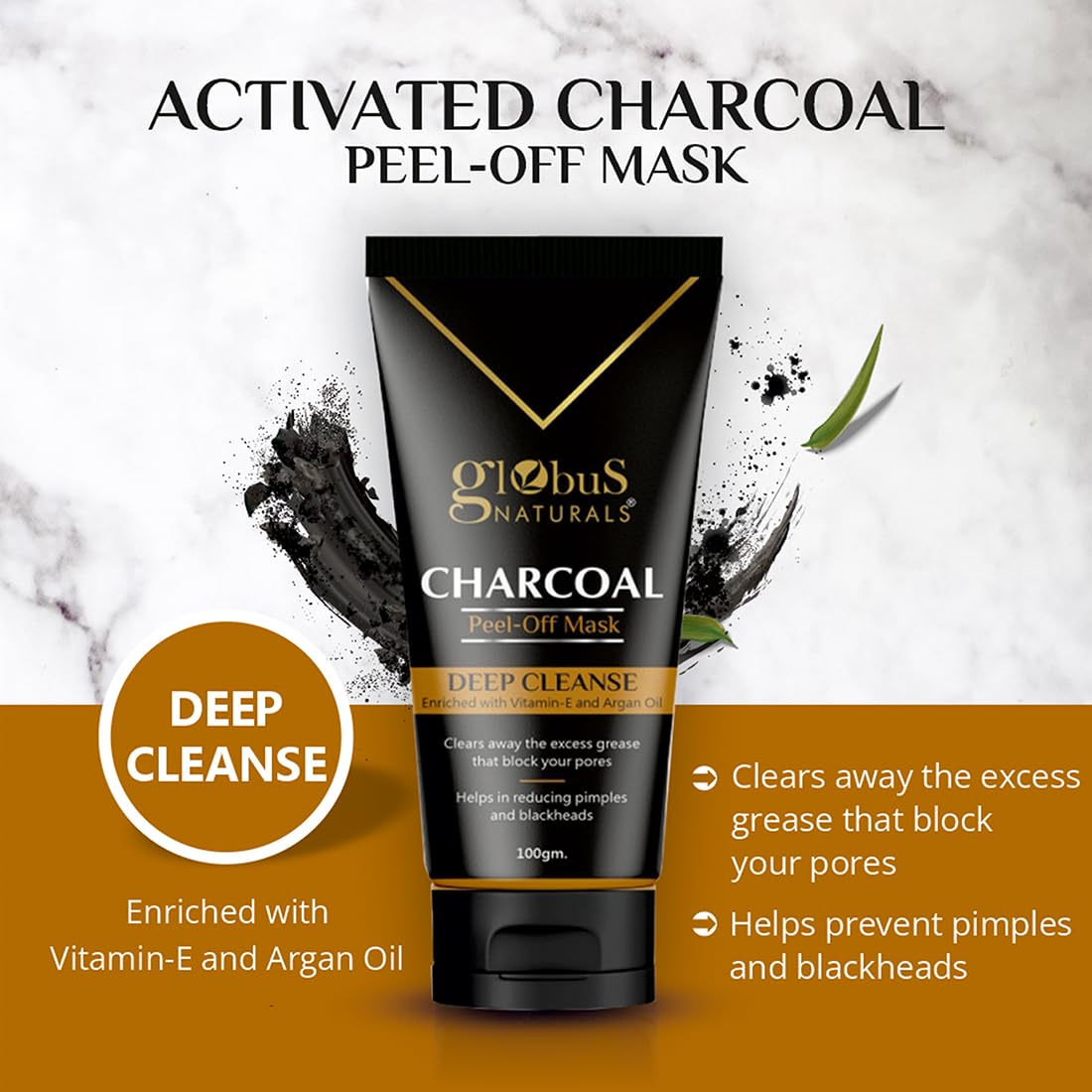 Globus Naturals Activated Charcoal Peel Off Mask for Women | Removes Blackheads and Whiteheads, 100gm