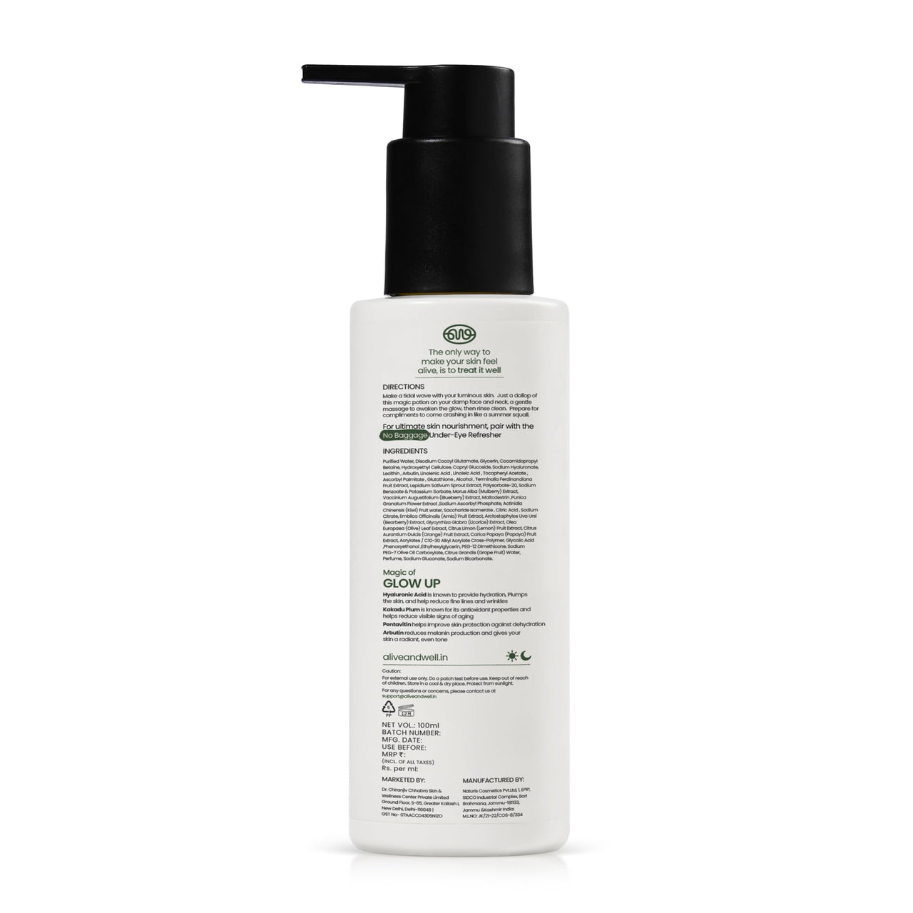 Alive & Well Glow Up Illuminating Facewash, with Pentavitin and Kakadu Plum, Crafted By Dermatologists for 72 Hours Skin Hydration, Reduce Dark Spots and Hyperpigmentation for Men & Women - 100ml