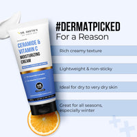Dr. Sheth's Ceramide & Vitamin C Moisturizing Cream |For Dry to Very Dry Skin | Brightens & Strengthens Skin Barrier | 48hr Deep Hydration | Non Sticky | Biomimetic Ingredients | For Men & Women |100g