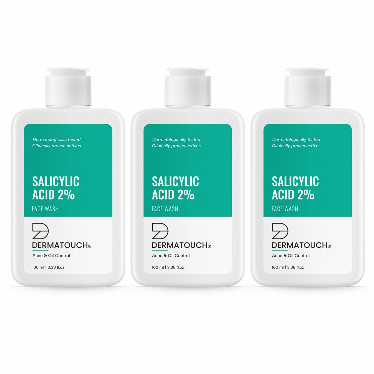 DERMATOUCH Salicylic Acid 2% Face Wash | For Acne & Oil Control | Suitable to All Skin Types | For both Men & Women | 100ML(Pack of 3)