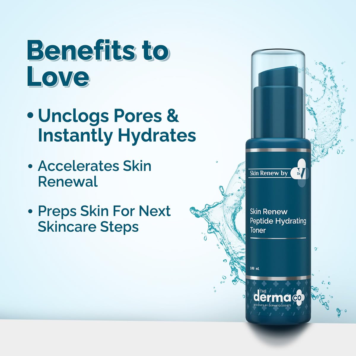 The Derma Co. X Dr.V Skin Renew Peptide Hydrating Toner With Hyaluronic Acid - 100 Ml, 1% Salicylic Acid, Unclogs Pores, Alcohol-Free