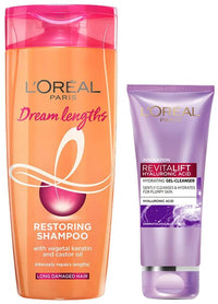 L'Oréal Paris Shampoo, 192.5ml & L'Oreal Paris Revitalift Hyaluronic Acid Hydrating Gel Cleanser, 50 ml | Gentle Facewash for women | Cleanses impurities & makeup residue 50ml